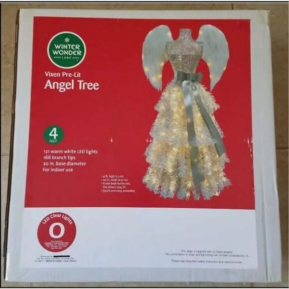 New Winter Wonder Lane Vixen Angel Christmas Tree  Pre-Lit 4’‎ Victoria Wings - Picture 3 of 4